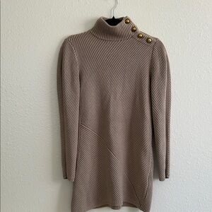 Tory Burch Taupe Knit Dress with Gold Buttons
